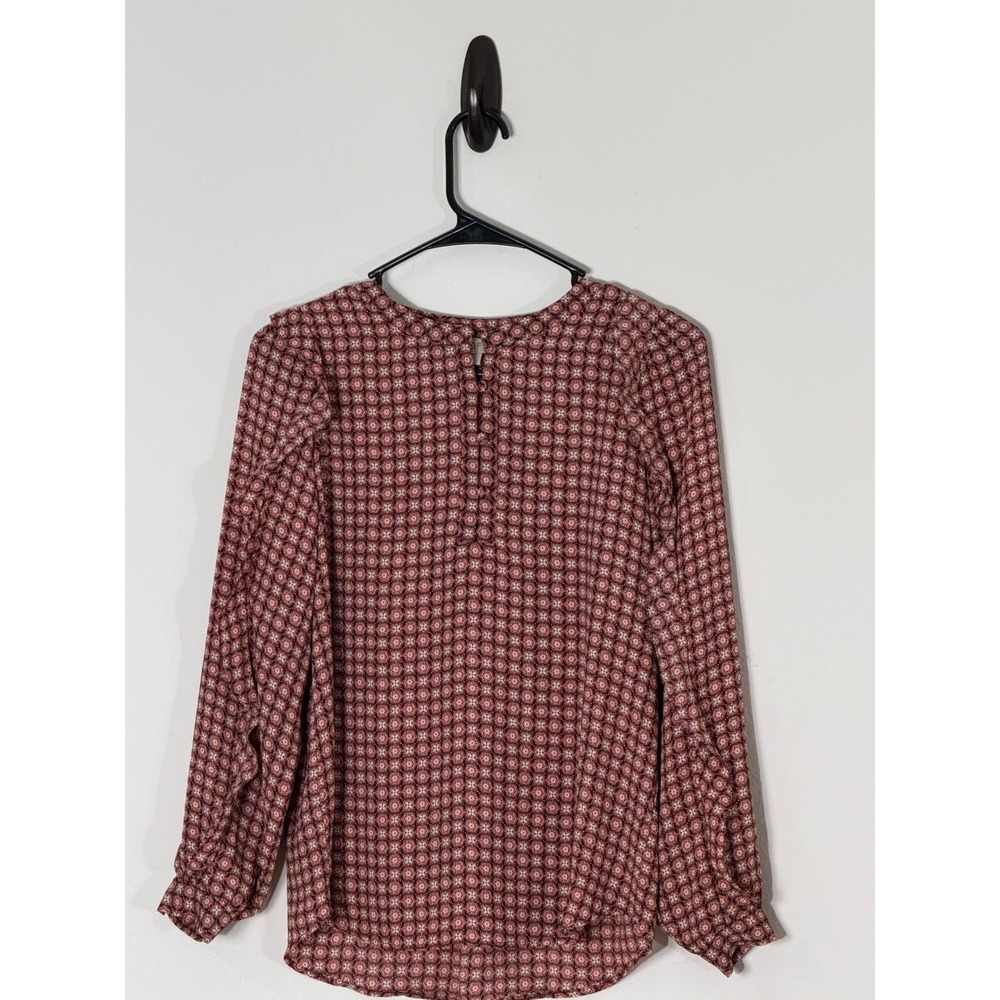 Loft Petites Red Geometric Medallion Print Keyhole Back Blouse XXSP